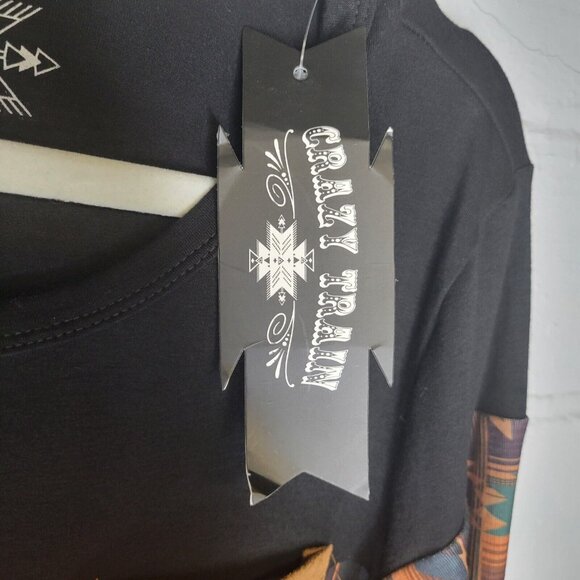 Crazy Train Women's Small Shirt Top Black Tan Southwestern Long Sleeve - Picture 4 of 4